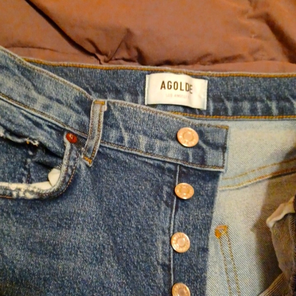 Agolde Blue Denim High-Rise Button-Fly Jeans